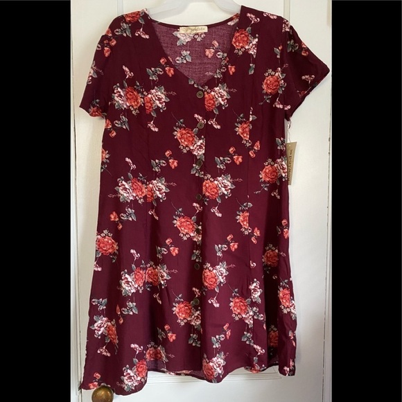 NWT Juniors Rewind Front Button Floral Short Sleeve Dress , Large - Picture 1 of 13
